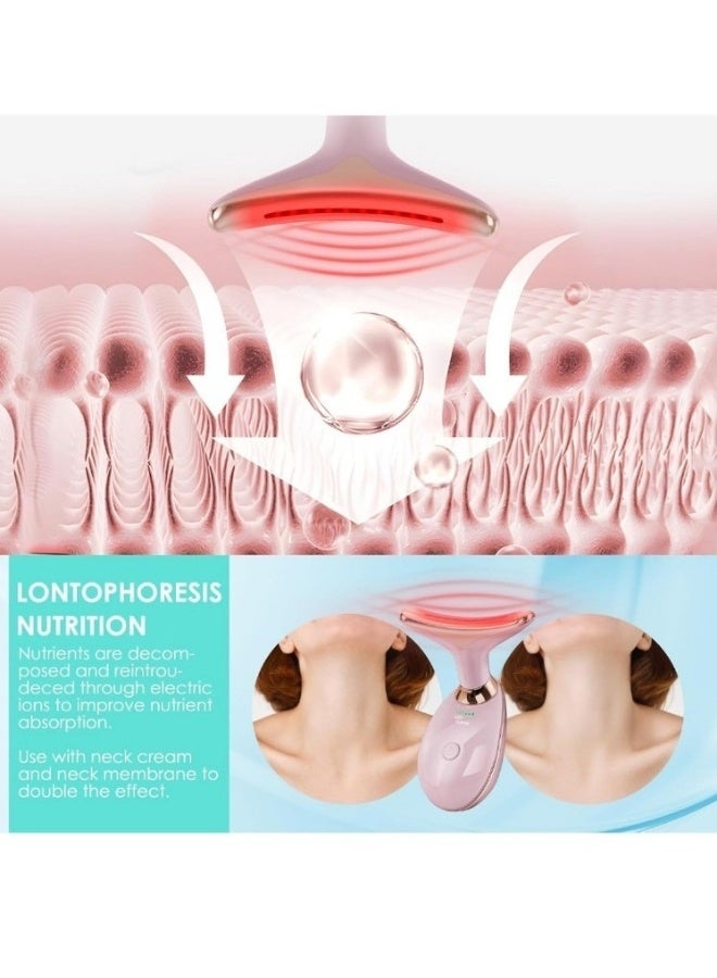 جهاز تدليك كهربائي للوجه والرقبة، مساج كهربائي للوجه والرقبة، مساج محمول عالي التردد لشد الوجه بالتدليك الحراري عالي التردد، علاج بالضوء الأحمر للوجه والرقبة، جهاز تدليك الوجه EMS للوجه مع 7 ألوان وردى - Image 4